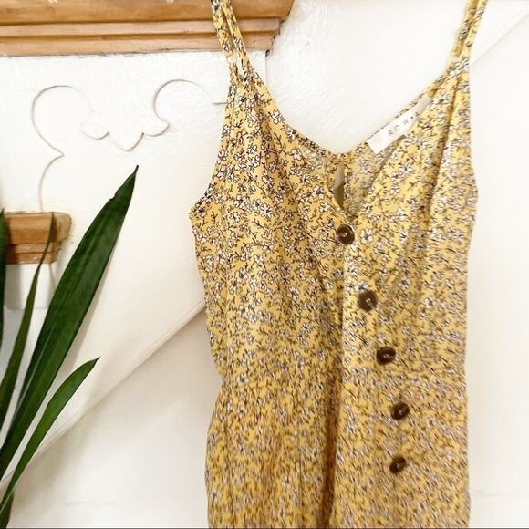 ROW.A Yellow Floral Print Spaghetti Strap Asymmetric Button Jumpsuit Size S - Picture 2 of 10